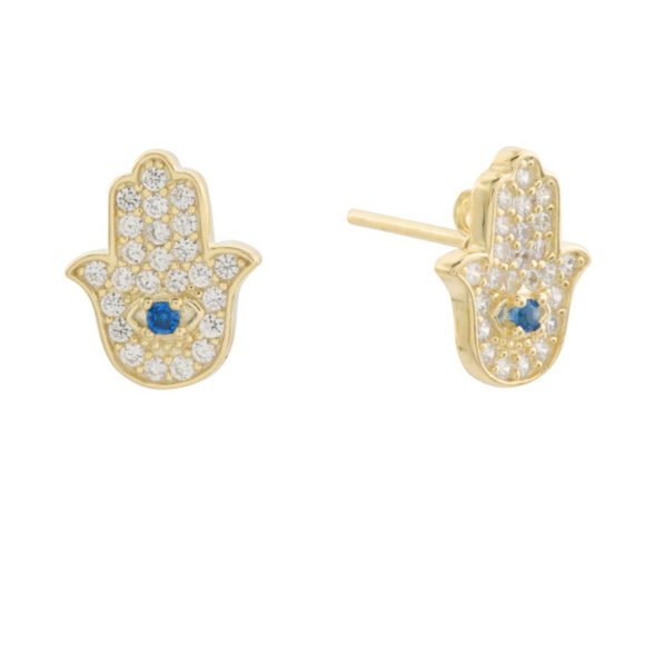 COTE D ARGENT Sterling Silver 925 Gold Plated Cz Hamsa Stud Earrings - Picture 1 of 5